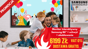 Promocja. Monitor interaktywny Samsung   WA86F, LH86WAFWLGCXEN 86 cali, Android 14. VAT 0% dla szkół + uchwyt + kable.